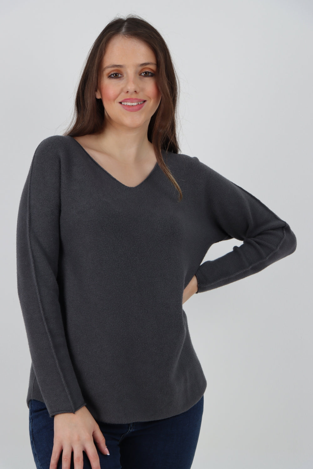 Knitted V Neck Plain Basic Jumper Top