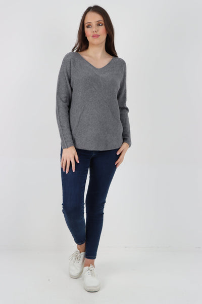 Knitted V Neck Plain Basic Jumper Top