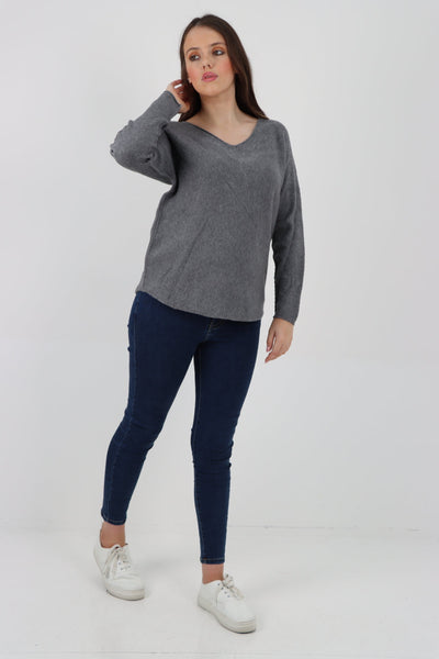 Knitted V Neck Plain Basic Jumper Top