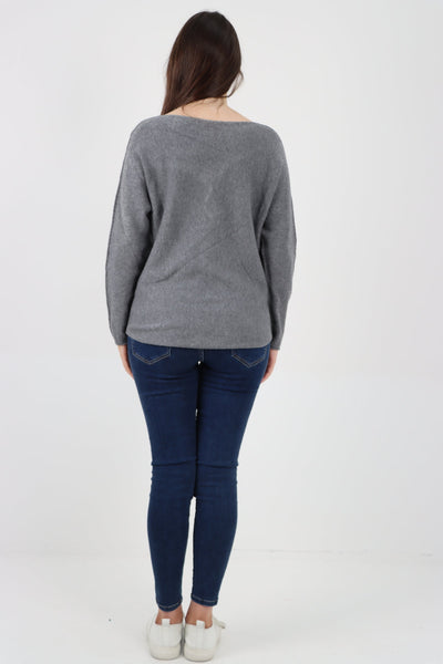 Knitted V Neck Plain Basic Jumper Top