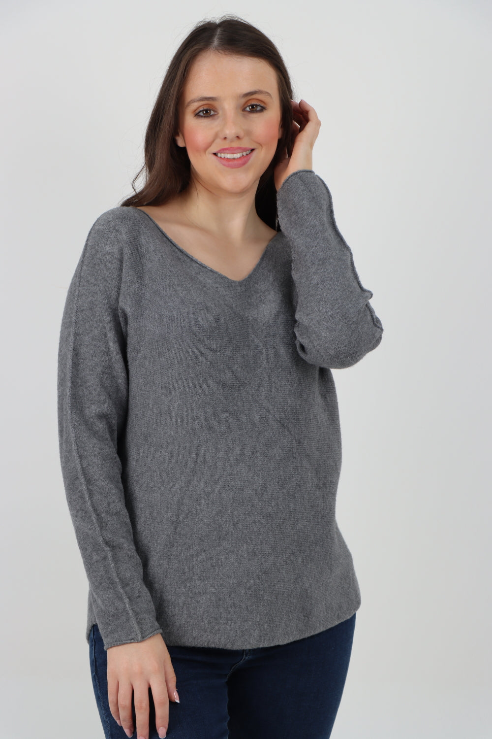 Knitted V Neck Plain Basic Jumper Top