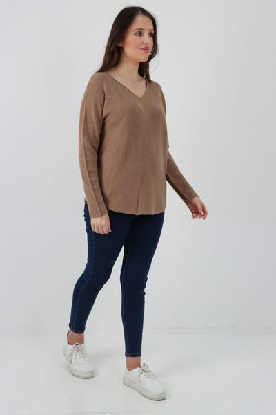 Knitted V Neck Plain Basic Jumper Top