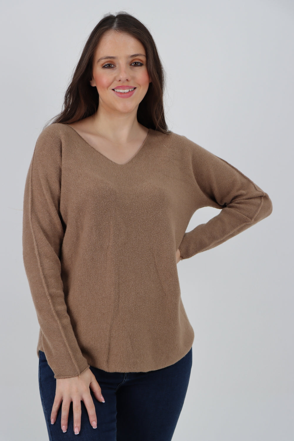 Knitted V Neck Plain Basic Jumper Top