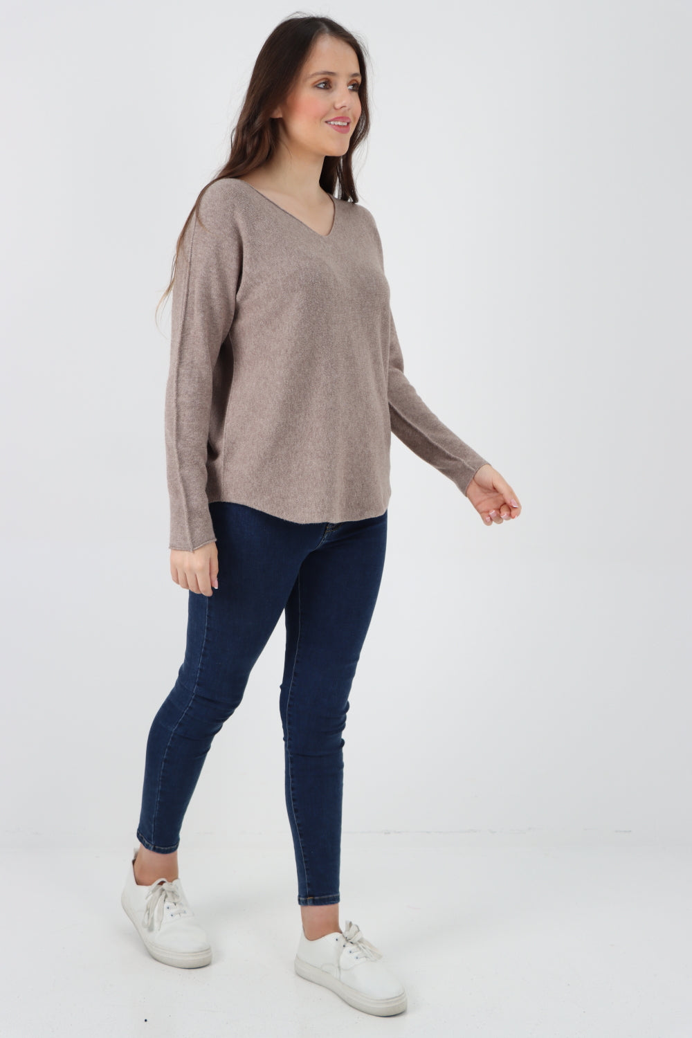 Knitted V Neck Plain Basic Jumper Top