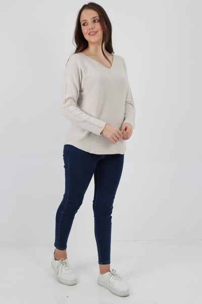 Knitted V Neck Plain Basic Jumper Top