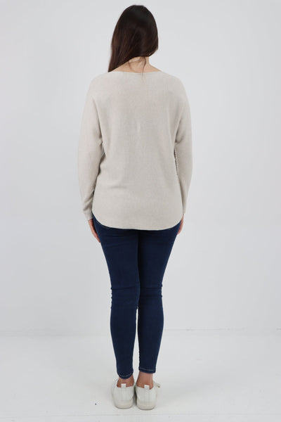 Knitted V Neck Plain Basic Jumper Top