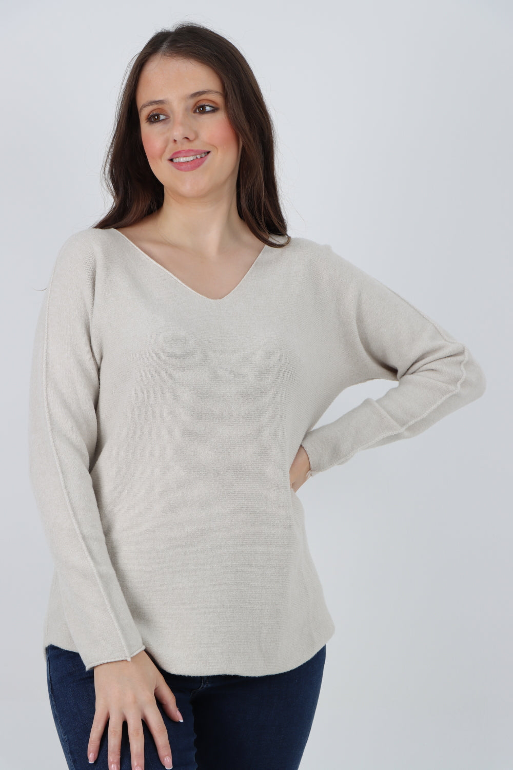 Knitted V Neck Plain Basic Jumper Top