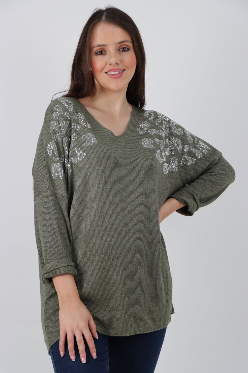 Sequin Detail On Shoulder Soft Knit Jumper Top