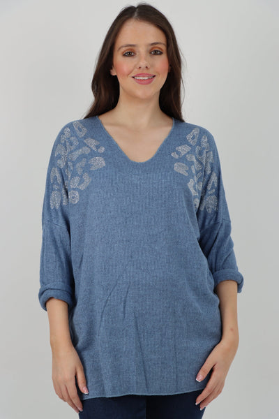 Sequin Detail On Shoulder Soft Knit Jumper Top