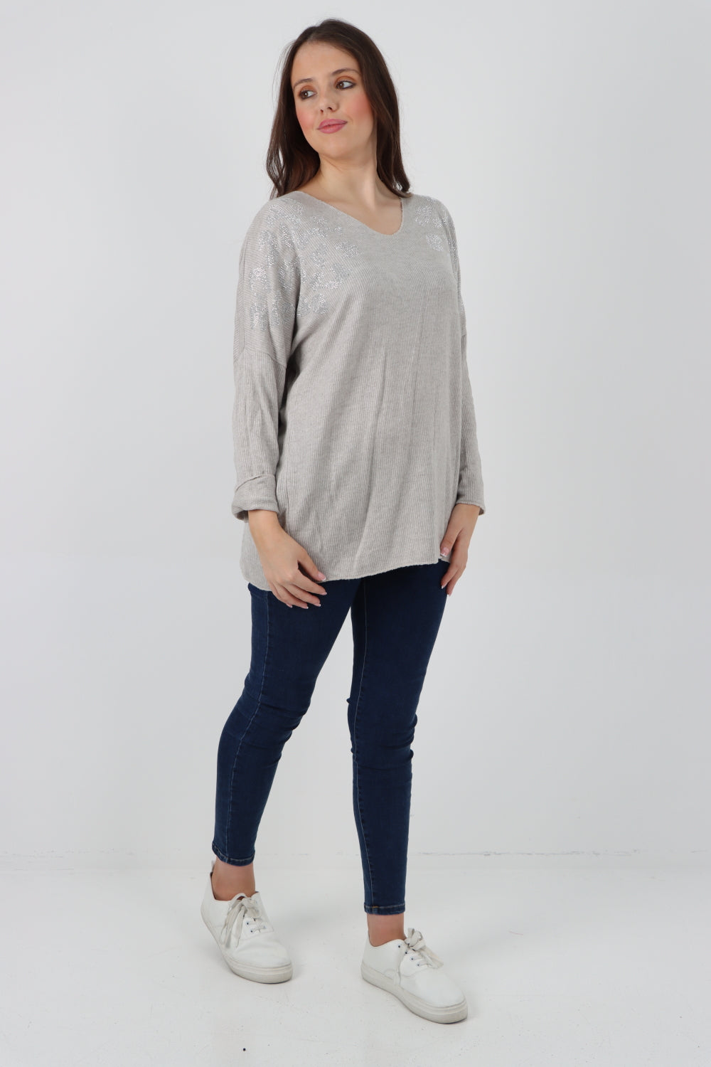 Sequin Detail On Shoulder Soft Knit Jumper Top