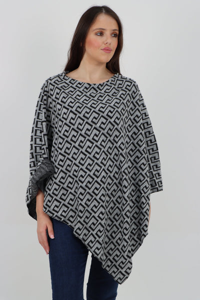 Printed Round Neck Poncho Top