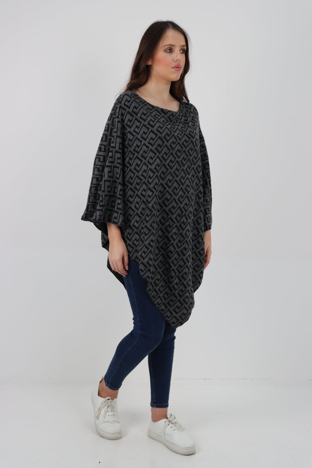 Printed Round Neck Poncho Top