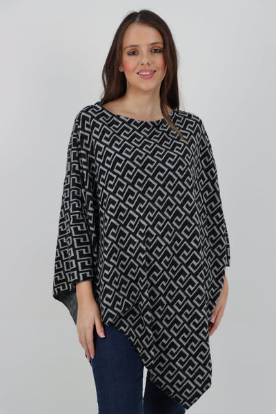 Printed Round Neck Poncho Top