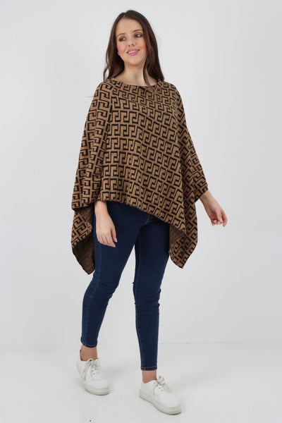 Printed Round Neck Poncho Top