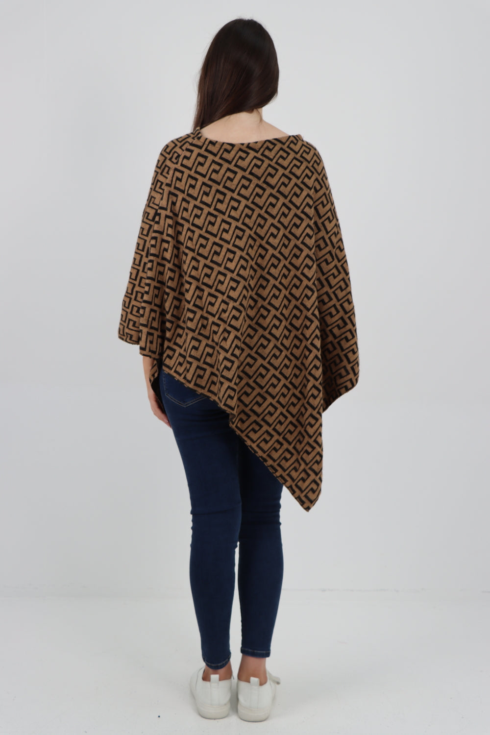 Printed Round Neck Poncho Top