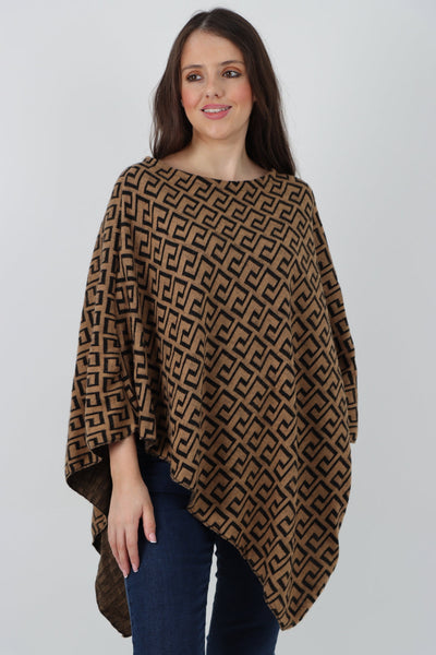 Printed Round Neck Poncho Top