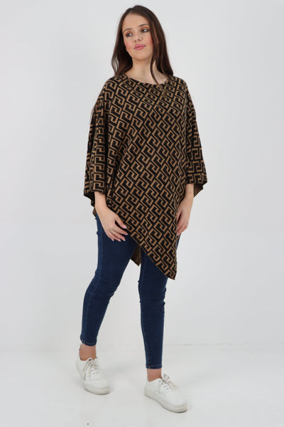 Printed Round Neck Poncho Top