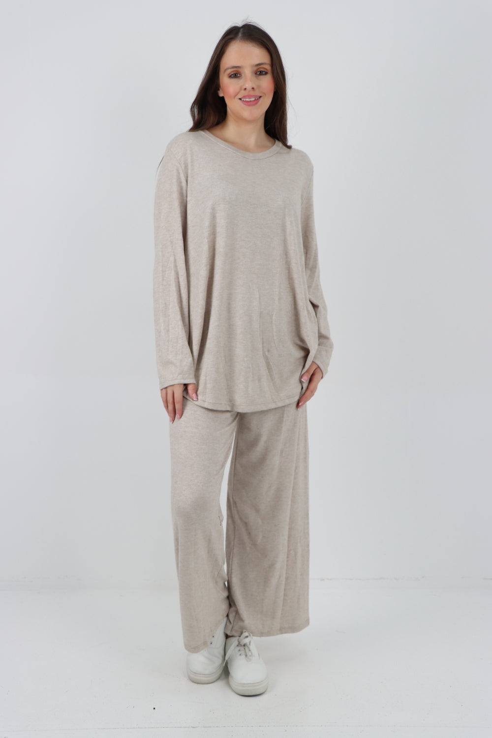 Plain Long Sleeve Top & Trouser Soft Knit Co - Ord Set