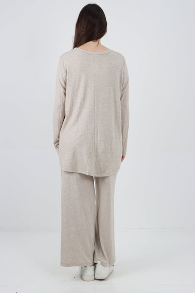 Plain Long Sleeve Top & Trouser Soft Knit Co - Ord Set