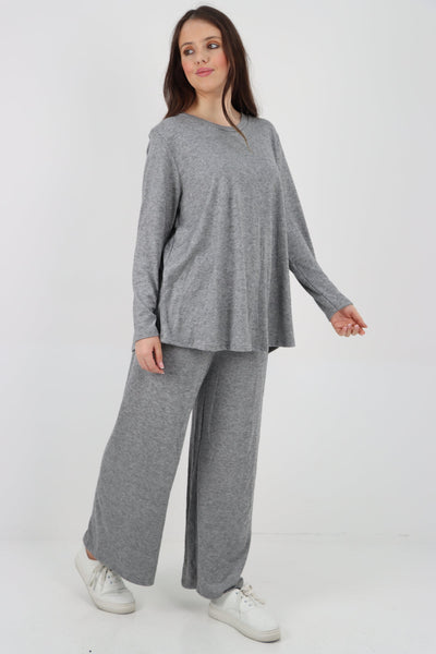 Plain Long Sleeve Top & Trouser Soft Knit Co - Ord Set