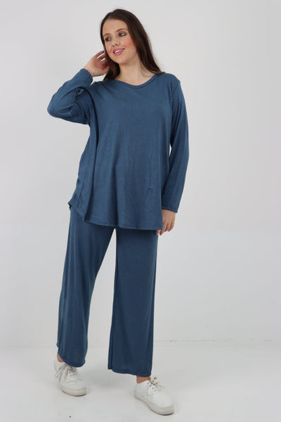 Plain Long Sleeve Top & Trouser Soft Knit Co - Ord Set