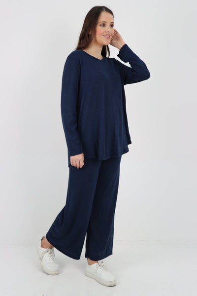 Plain Long Sleeve Top & Trouser Soft Knit Co - Ord Set