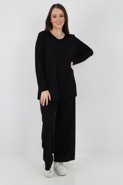 Plain Long Sleeve Top & Trouser Soft Knit Co - Ord Set