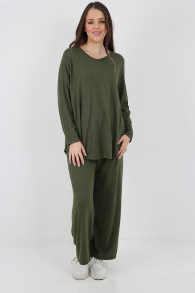 Plain Long Sleeve Top & Trouser Soft Knit Co - Ord Set