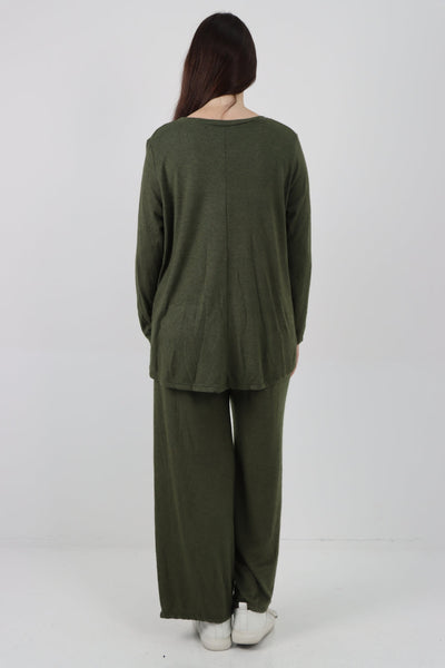 Plain Long Sleeve Top & Trouser Soft Knit Co - Ord Set