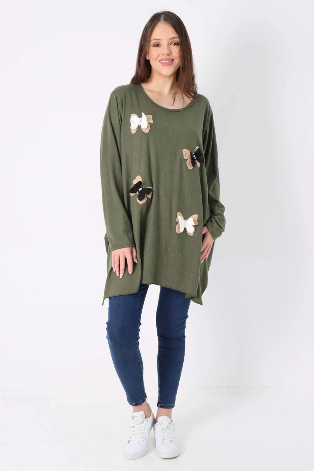 3D Butterfly Print Soft Knit Tunic Top