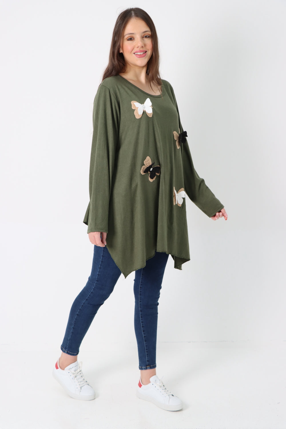 3D Butterfly Print Soft Knit Tunic Top