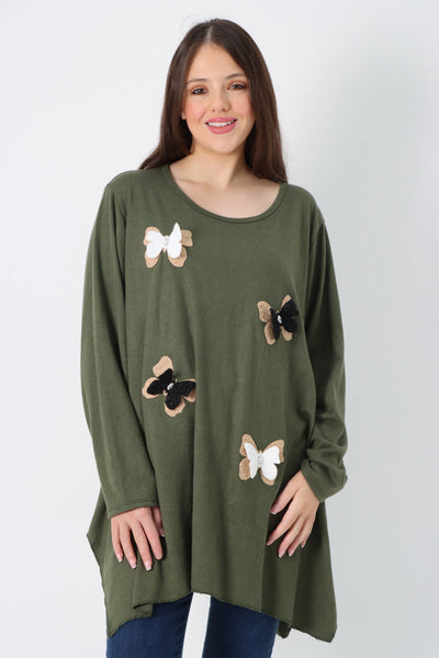 3D Butterfly Print Soft Knit Tunic Top