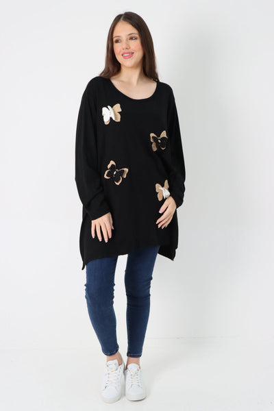 3D Butterfly Print Soft Knit Tunic Top