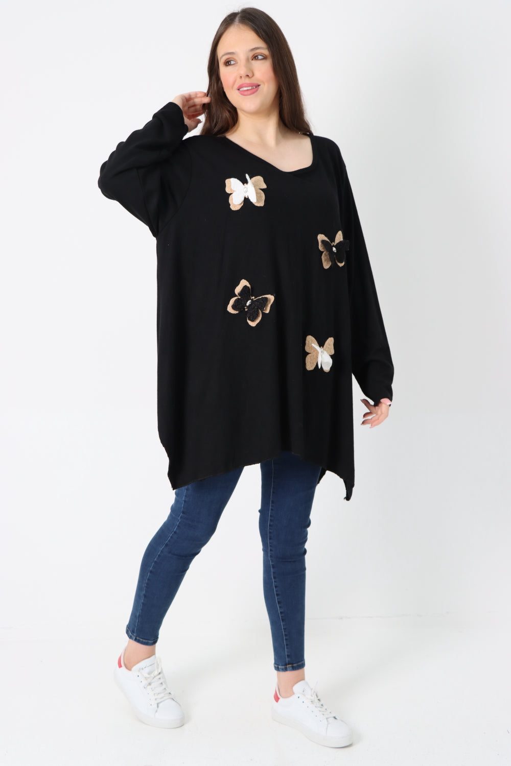 3D Butterfly Print Soft Knit Tunic Top