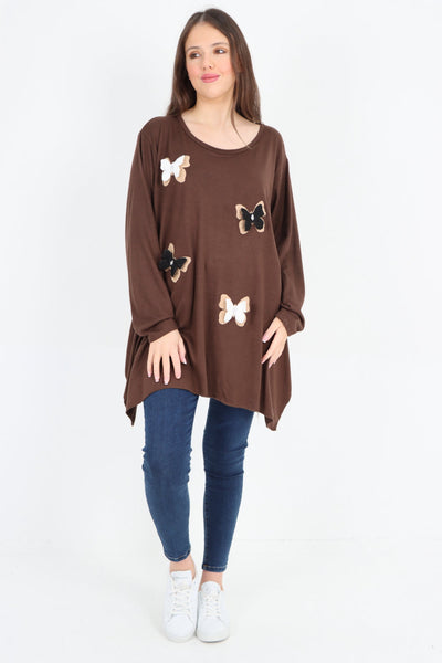 3D Butterfly Print Soft Knit Tunic Top