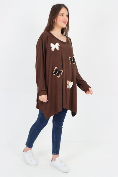 3D Butterfly Print Soft Knit Tunic Top