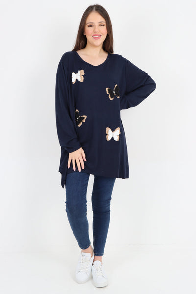 3D Butterfly Print Soft Knit Tunic Top