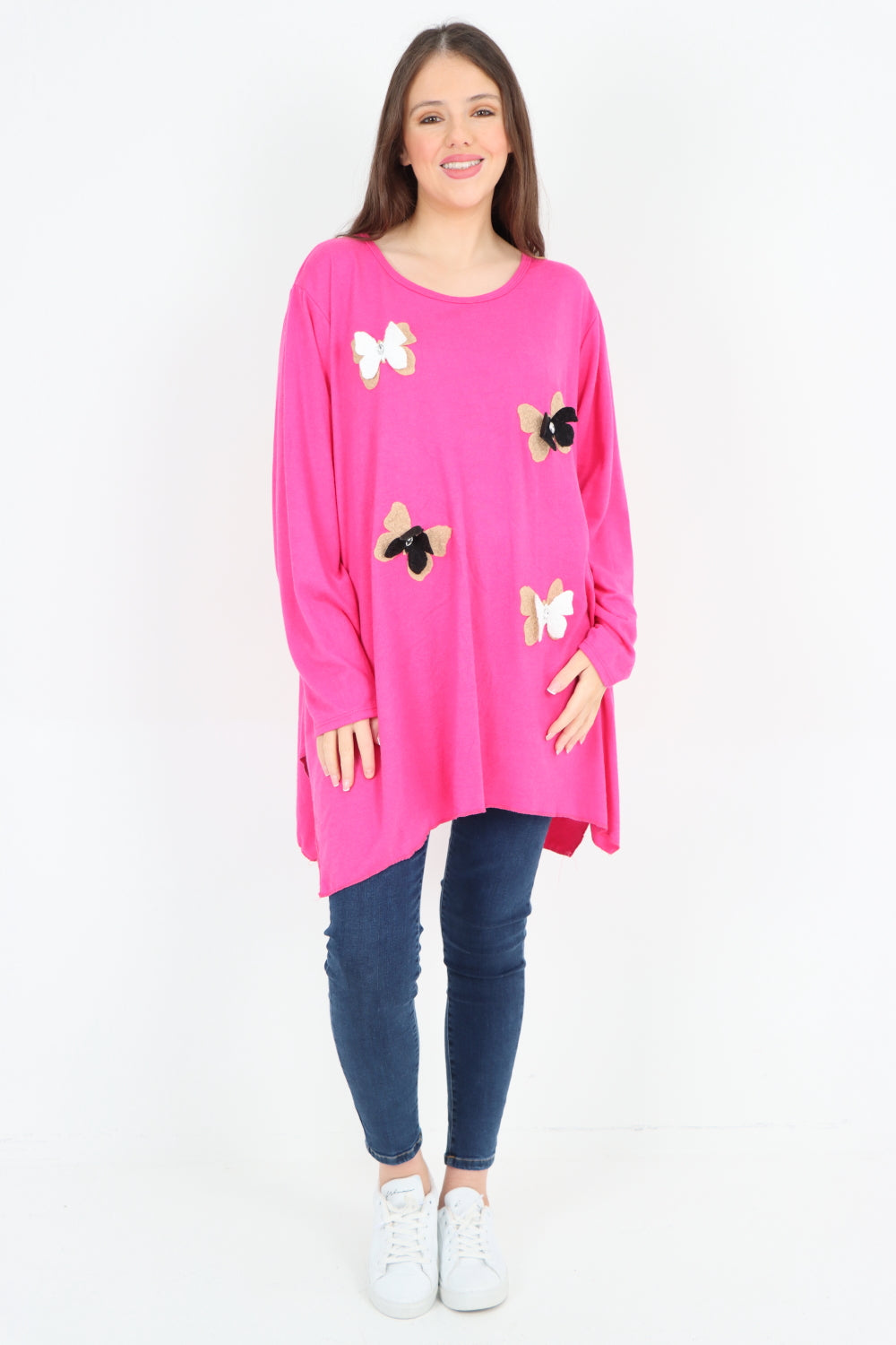 3D Butterfly Print Soft Knit Tunic Top