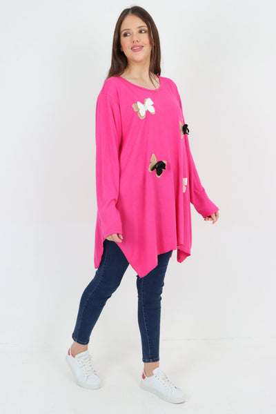 3D Butterfly Print Soft Knit Tunic Top