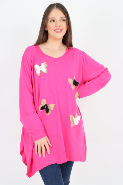 3D Butterfly Print Soft Knit Tunic Top