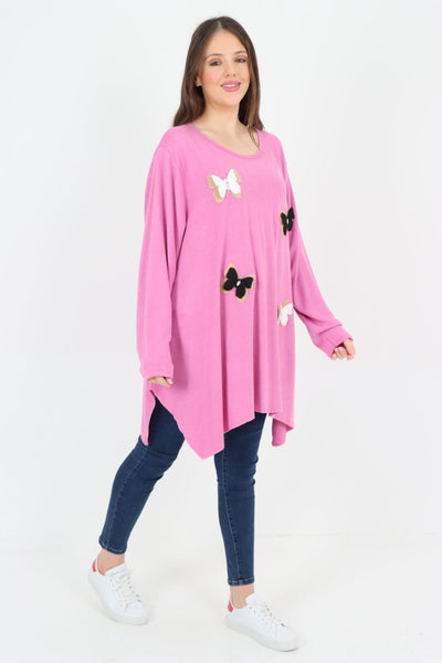 3D Butterfly Print Soft Knit Tunic Top