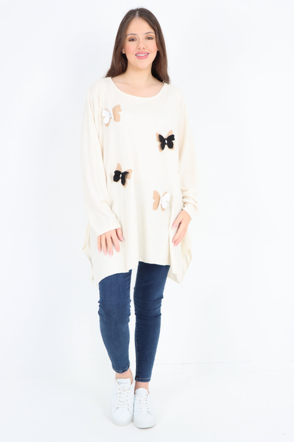 3D Butterfly Print Soft Knit Tunic Top