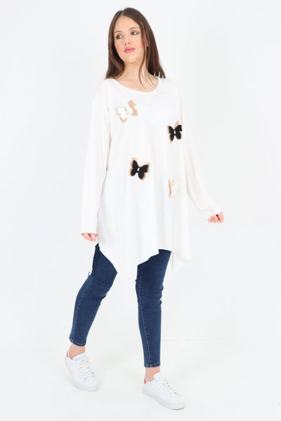 3D Butterfly Print Soft Knit Tunic Top