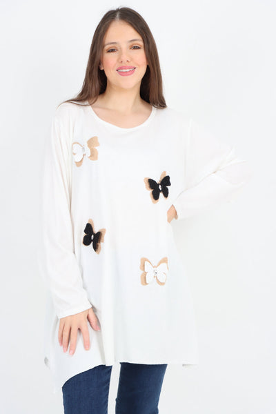 3D Butterfly Print Soft Knit Tunic Top