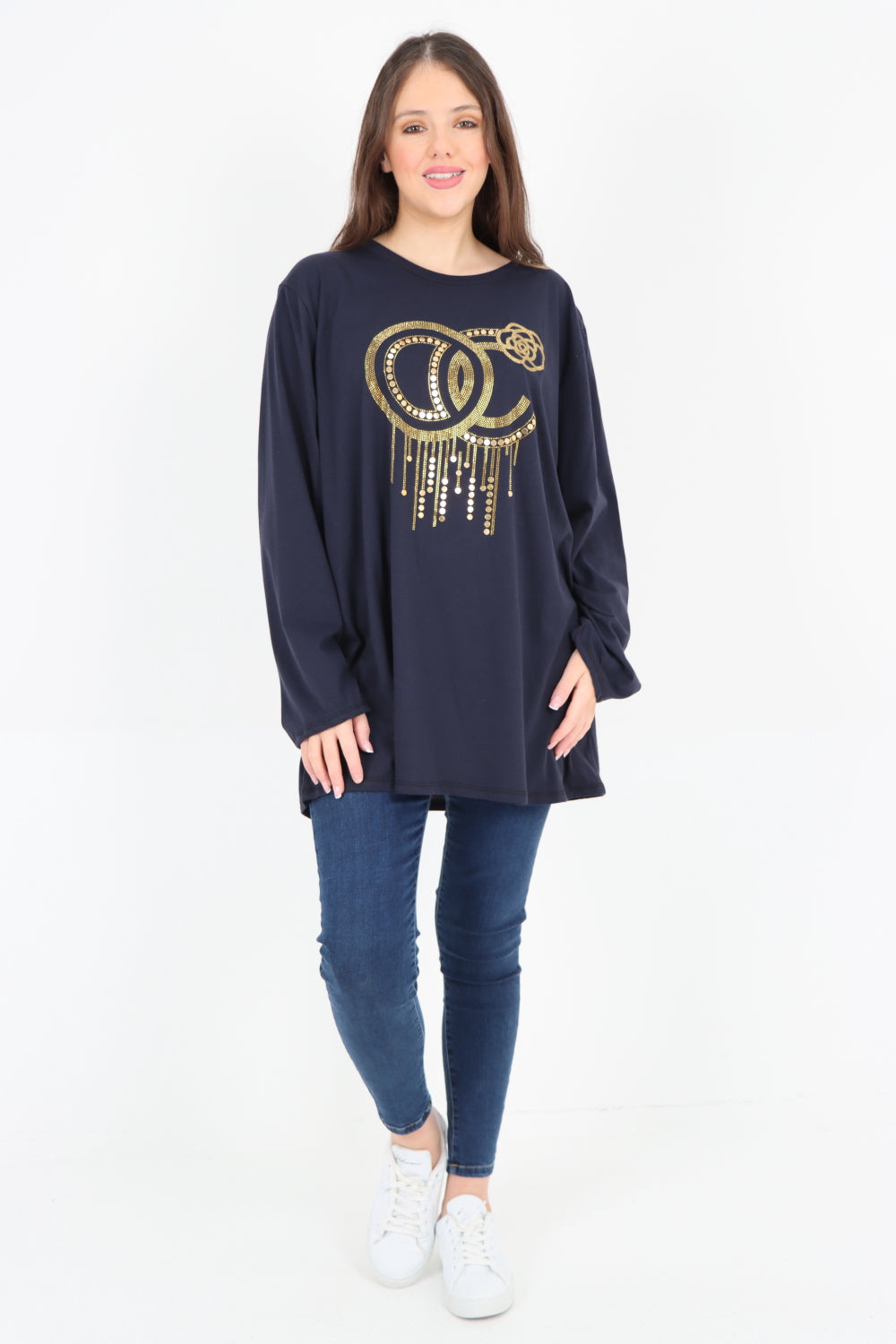 Golden Stud Drip Print Tunic Top