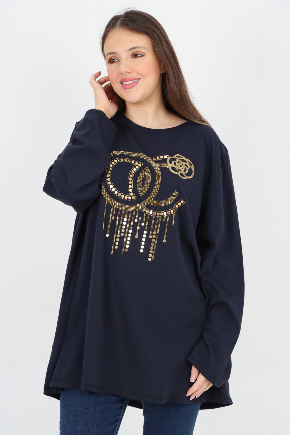 Golden Stud Drip Print Tunic Top