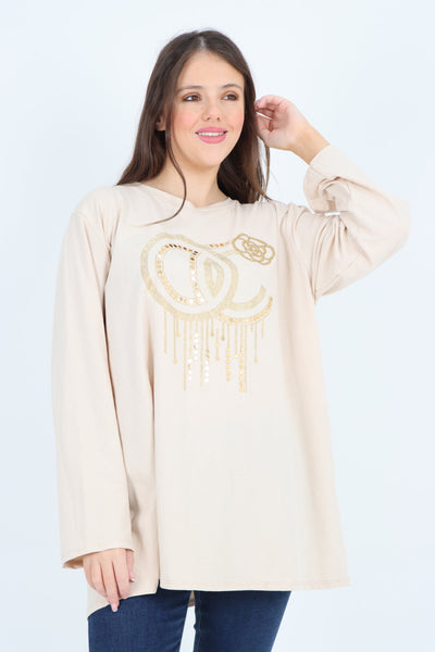 Golden Stud Drip Print Tunic Top