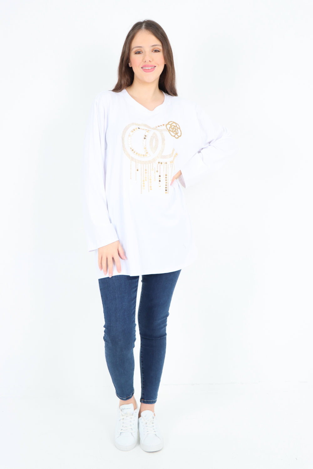 Golden Stud Drip Print Tunic Top