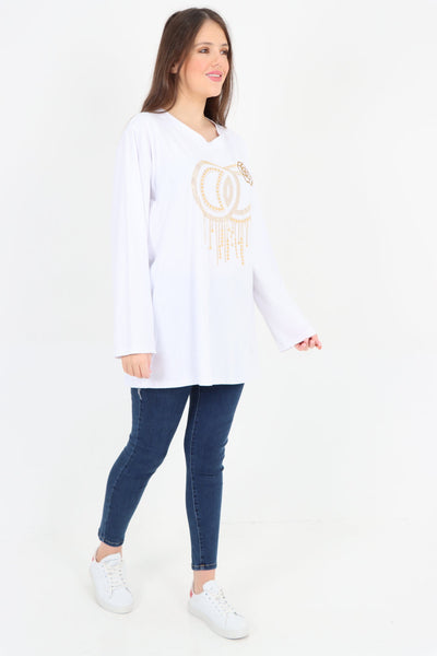 Golden Stud Drip Print Tunic Top