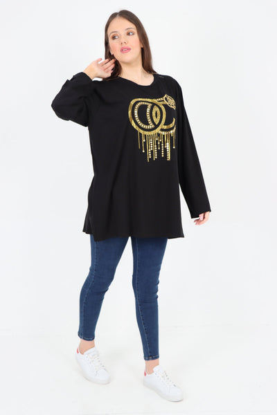 Golden Stud Drip Print Tunic Top